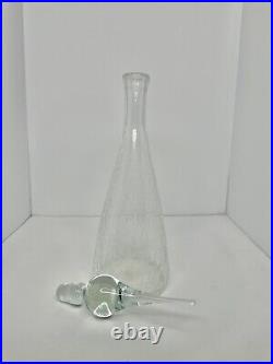 Vtg MCM Pilgrim Glass 18.25 Clear Crackle Genie Bottle Decanter withflame Stopper