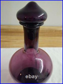 Vtg. MCM amethyst glass decanter bottle, handmade