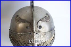 Vtg Medieval Knight's Helmet Caddy Bar Set Decanter 3 Shot Glasses Music Box