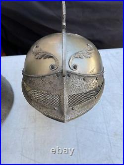 Vtg. Medieval Knight's Helmet Caddy Bar Set Decanter 4 Shot Glasses & Cooler Rare