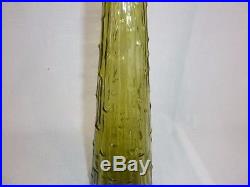 Vtg Mid Century Avocado Green Empoli Genie Bottle Decanter Bamboo Italy