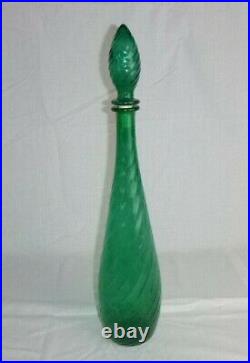 Vtg Mid Century Emerald Green Swirl Empoli Genie Bottle Decanter With Stopper 20