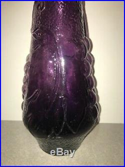 Vtg Mid Century Empoli Genie Bottle Decanter Fruit Grapes Motif 22 1/4 Amethyst