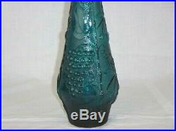 Vtg Mid Century Empoli Genie Bottle Decanter Turquoise Blue Fruit Motif 22 #2