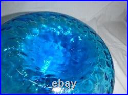 Vtg Mid Century Genie Bottle Decanter Turquoise Optic Glass Orb Stopper 13