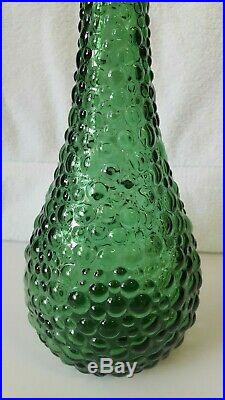Vtg Mid Century Modern Empoli Glass Bubble Genie Bottle Decanter Emrld Green 22