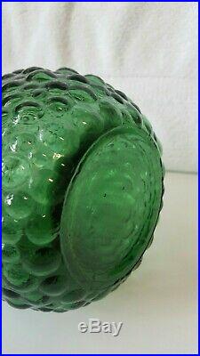 Vtg Mid Century Modern Empoli Glass Bubble Genie Bottle Decanter Emrld Green 22