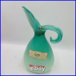 Vtg Murano Glass Luxardo Decanter Pitcher Mint Ardo Green Alabaster Curva Vaso