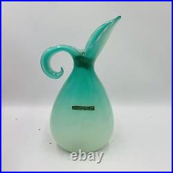 Vtg Murano Glass Luxardo Decanter Pitcher Mint Ardo Green Alabaster Curva Vaso