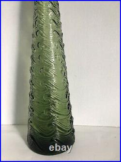 Vtg Olive Green EMPOLI Italy Wave swirl Pattern GENIE BOTTLE DECANTER 22 Tall