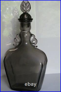 Vtg Orrefors Smoke Gray Glass Bottle Decanter Leaf Stopper Simon Gate Sandvik