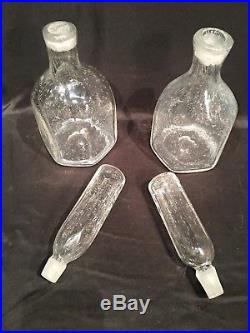 Vtg Pair of Blenko Raindrops Clear Art Glass Liquor Decanters Jugs Stoppers 1960