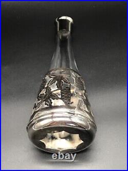 Vtg RRT Sterling Overlay Sleeved Art Nouveau Glass Decanter Grapes Mexico