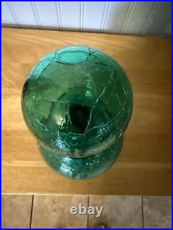 Vtg Rainbow Art Glass Co Crackle Decanter Bottle Vase Teal Green Pontil 11