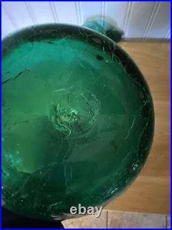 Vtg Rainbow Art Glass Co Crackle Decanter Bottle Vase Teal Green Pontil 11