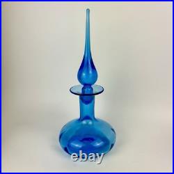 Vtg Rainbow Glass Peacock Blue Squat Genie Bottle Decanter Stopper Hancock MCM