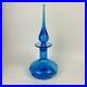 Vtg-Rainbow-Glass-Peacock-Blue-Squat-Genie-Bottle-Decanter-Stopper-Hancock-MCM-01-jg