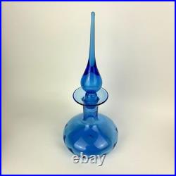 Vtg Rainbow Glass Peacock Blue Squat Genie Bottle Decanter Stopper Hancock MCM