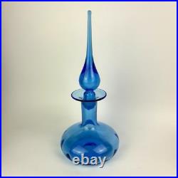 Vtg Rainbow Glass Peacock Blue Squat Genie Bottle Decanter Stopper Hancock MCM