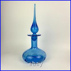 Vtg Rainbow Glass Peacock Blue Squat Genie Bottle Decanter Stopper Hancock MCM