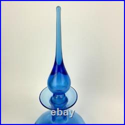 Vtg Rainbow Glass Peacock Blue Squat Genie Bottle Decanter Stopper Hancock MCM