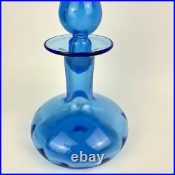 Vtg Rainbow Glass Peacock Blue Squat Genie Bottle Decanter Stopper Hancock MCM