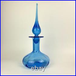 Vtg Rainbow Glass Peacock Blue Squat Genie Bottle Decanter Stopper Hancock MCM