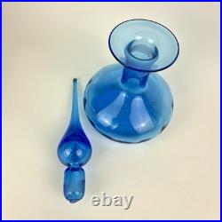 Vtg Rainbow Glass Peacock Blue Squat Genie Bottle Decanter Stopper Hancock MCM