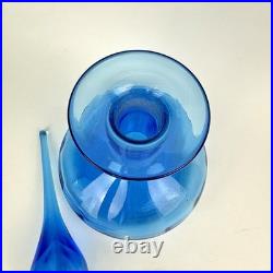 Vtg Rainbow Glass Peacock Blue Squat Genie Bottle Decanter Stopper Hancock MCM Vtg Rainbow Glass Peacock Blue Squat Genie Bottle Decanter Stopper Hancock MCM