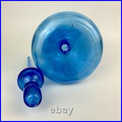 Vtg Rainbow Glass Peacock Blue Squat Genie Bottle Decanter Stopper Hancock MCM