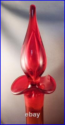 Vtg Rare Pair of Blenko #37 Hand Blown MCM Art Glass Decanters with Stoppers