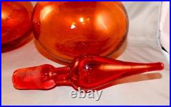Vtg Rare Pair of Blenko #37 Hand Blown MCM Art Glass Decanters with Stoppers