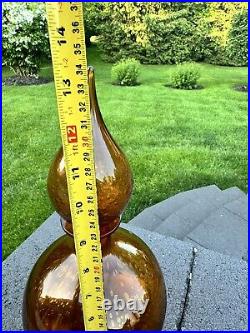 Vtg Rossini Empoli Amber Art Glass Genie Bottle Decanter 13