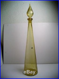 Vtg Rossini Empoli Italian Genie Bottle Yellow Glass Decanter 25.75
