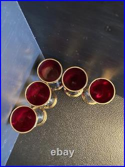 Vtg Seyei Victorian Glass Bar 5pc Set Ruby Glass Dessert/cordial Flutes? Enamel