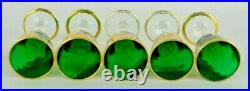 Vtg Seyei Victorian Glass Bar Set Decanter Green Glass with Dessert Flutes Enamel