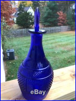 Vtg Signed Pairpoint Cobalt Glass Decanter Sandwich /Pittsburgh Old 10 1/2 Tall