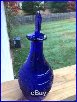Vtg Signed Pairpoint Cobalt Glass Decanter Sandwich /Pittsburgh Old 10 1/2 Tall