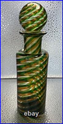 Vtg Spiral Murano Decanter With Topper Green Orange Swirl Design 7.25 Tall Perf