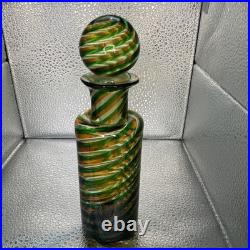 Vtg Spiral Murano Decanter With Topper Green Orange Swirl Design 7.25 Tall Perf