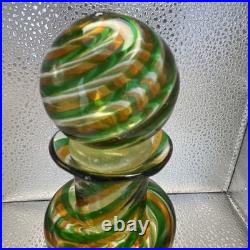 Vtg Spiral Murano Decanter With Topper Green Orange Swirl Design 7.25 Tall Perf