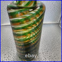 Vtg Spiral Murano Decanter With Topper Green Orange Swirl Design 7.25 Tall Perf