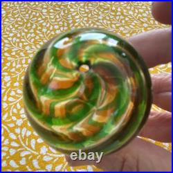 Vtg Spiral Murano Decanter With Topper Green Orange Swirl Design 7.25 Tall Perf