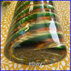 Vtg Spiral Murano Decanter With Topper Green Orange Swirl Design 7.25 Tall Perf