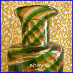 Vtg Spiral Murano Decanter With Topper Green Orange Swirl Design 7.25 Tall Perf