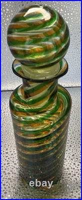 Vtg Spiral Murano Decanter With Topper Green Orange Swirl Design 7.25 Tall Perf