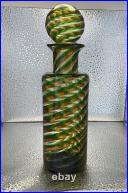 Vtg Spiral Murano Decanter With Topper Green Orange Swirl Design 7.25 Tall Perf