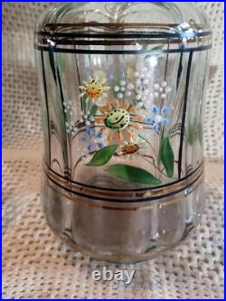 Vtg. Unique Hand Painted Floral Clear Glass decanter & 6 Cordial Glasses Set