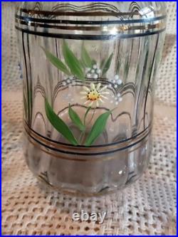 Vtg. Unique Hand Painted Floral Clear Glass decanter & 6 Cordial Glasses Set