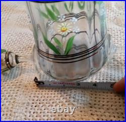 Vtg. Unique Hand Painted Floral Clear Glass decanter & 6 Cordial Glasses Set